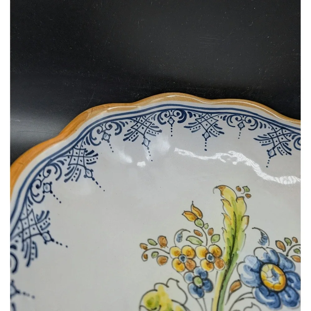 Talavera Hand Painted Mexican Pottery Scalloped Floral Serving Bowl Wall Plate